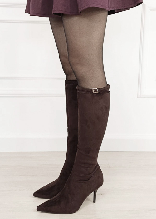 Cizme lungi maro cu toc stiletto 7112 111