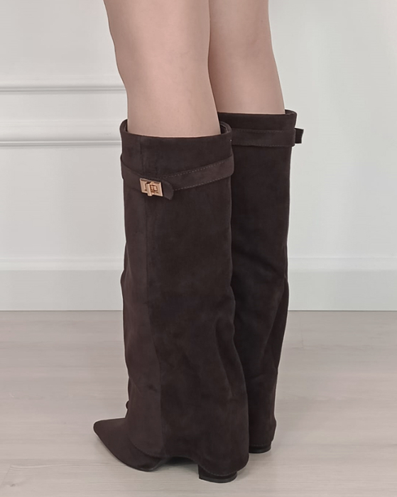Cizme maro elegante cu toc comod 9501A 113 [3]