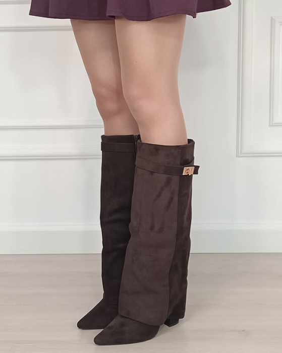 Cizme maro elegante cu toc comod 9501A 113 [2]