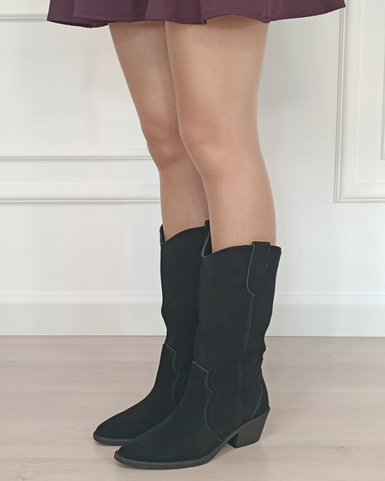 Cizme din piele naturala tip ciocate negre cu toc 5312 19 [2]