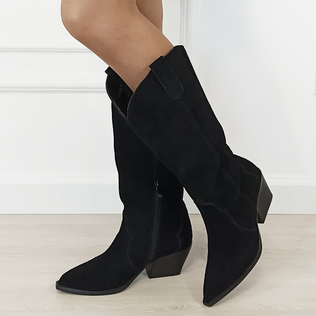 Cizme negre din piele naturala cu toc comod 6396 113 [1]