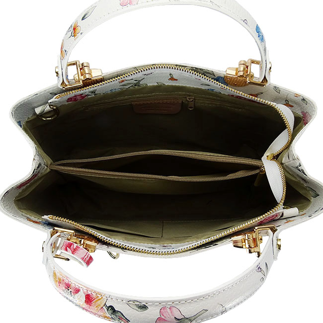 Geanta alba cu imprimeu floral din piele naturala 1330 M9 [8]