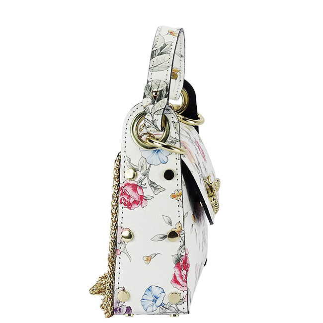 Geanta alba cu imprimeu floral din piele naturala 1602 122 [5]