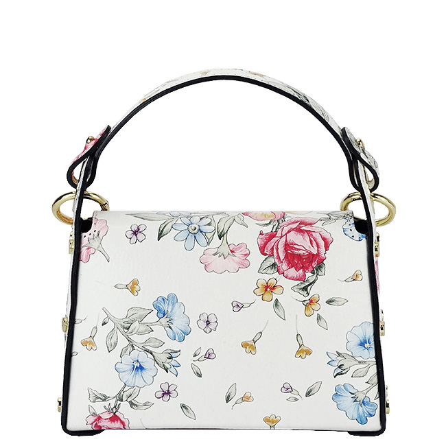 Geanta alba cu imprimeu floral din piele naturala 1602 122 [6]