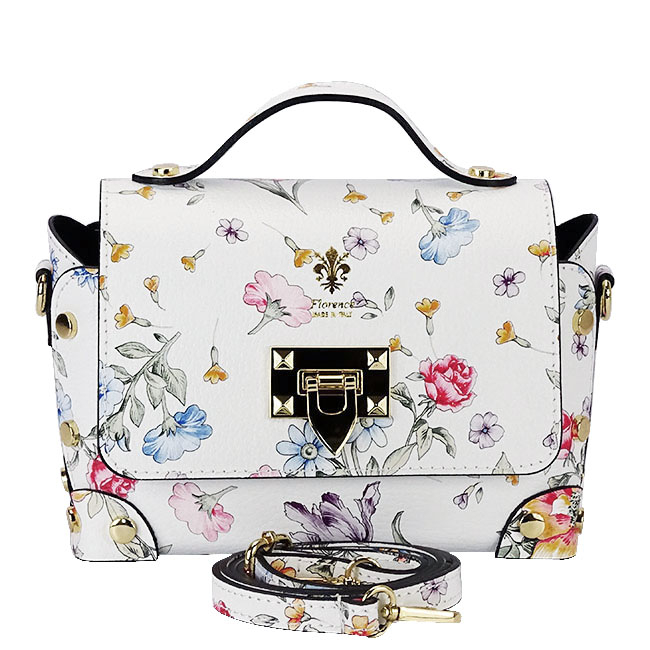 Geanta alba din piele naturala cu imprimeu floral 1616 131 [3]