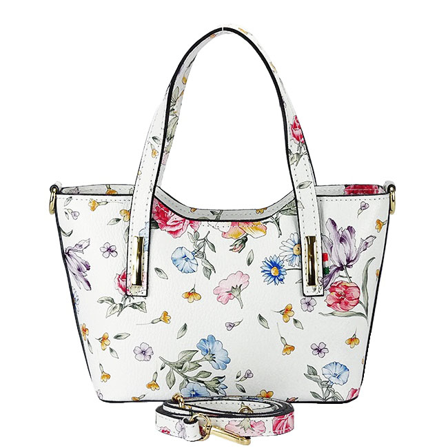 Geanta alba din piele naturala cu imprimeu floral 8904 131 [6]
