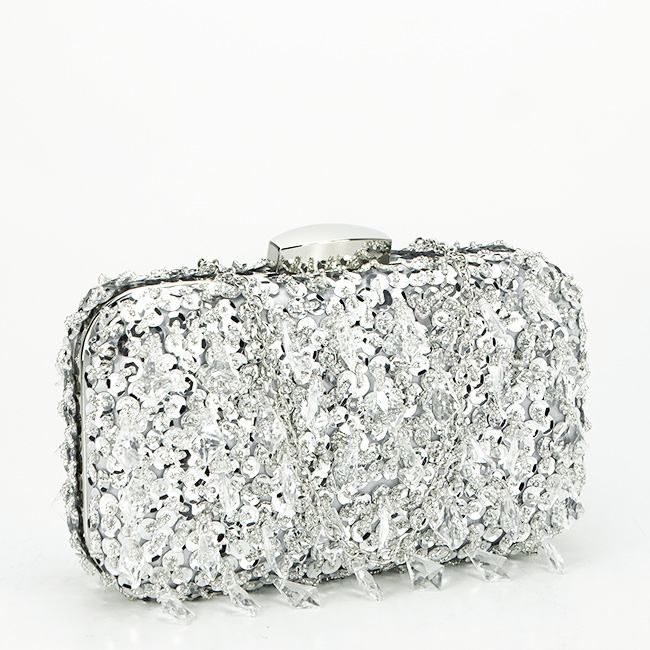 Geanta clutch argintie cu cristale si paiete BME6011 06 [2]