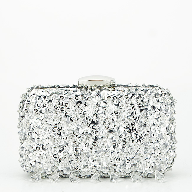 Geanta clutch argintie cu cristale si paiete BME6011 06 [4]