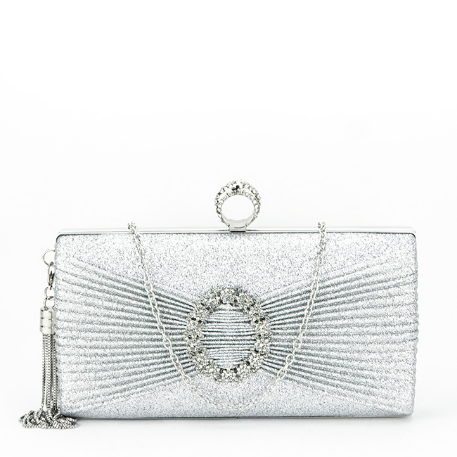 Geanta clutch argintiu cu brosa BYH8815 05 [3]