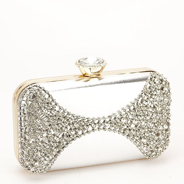 Geanta clutch argintiu cu cristale brinda