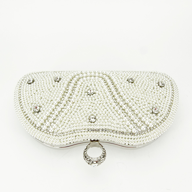 Geanta clutch crem/argintiu cu perle si pietricele BME-22732 05 [6]