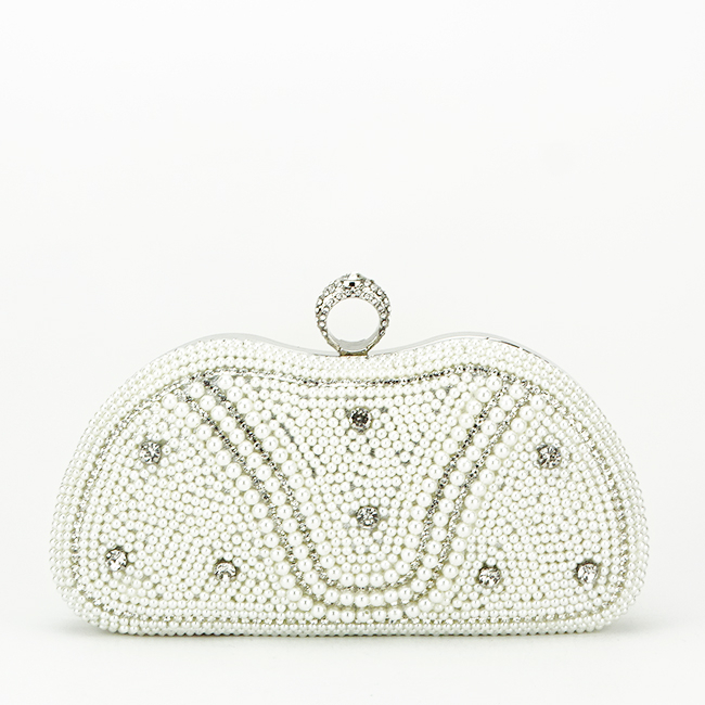 Geanta clutch crem/argintiu cu perle si pietricele BME-22732 05 [2]