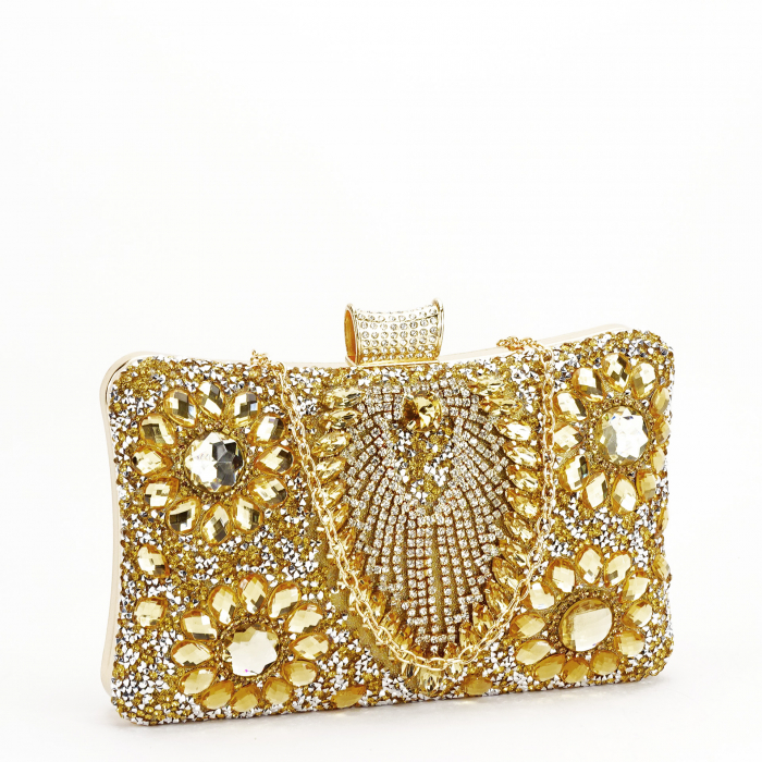 Clutch elegant auriu decorat cu pietre [3]