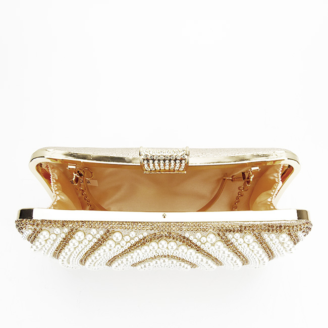 Geanta clutch crem/auriu roze cu perle 1011 05 [8]