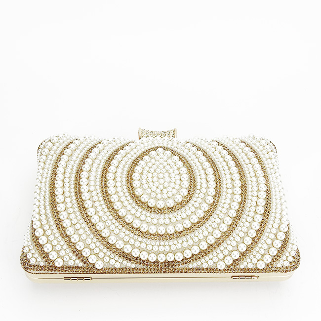 Geanta clutch crem/auriu roze cu perle 1011 05 [6]