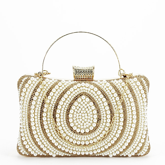 Geanta clutch crem/auriu roze cu perle 1011 05 [2]