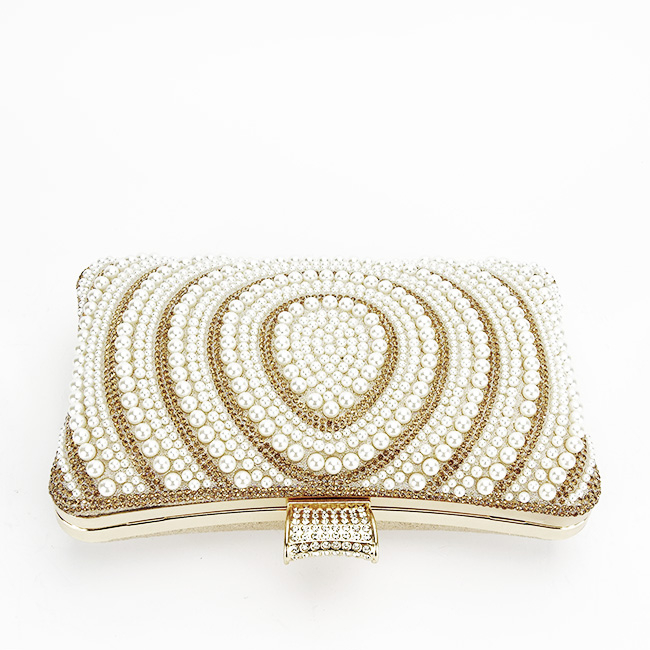 Geanta clutch crem/auriu roze cu perle 1011 05 [5]