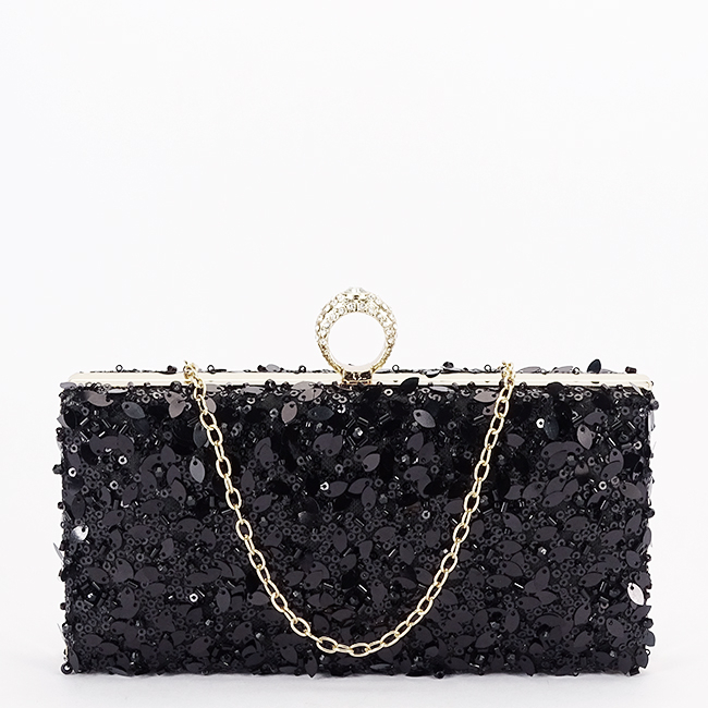 Geanta clutch neagra cu cristale si paiete BYH-907 01 [2]