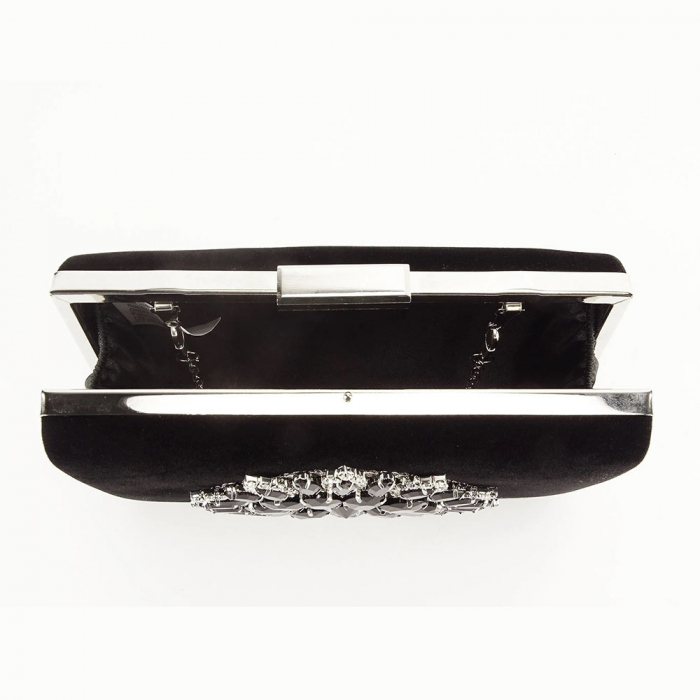 GEANTA CLUTCH NEAGRA CU BROSA ARGINTIE MIRA [5]