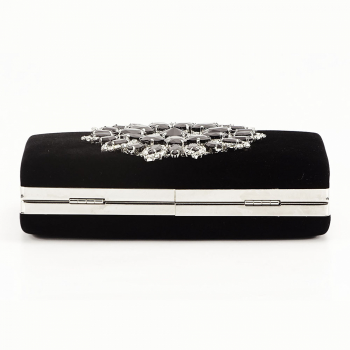 GEANTA CLUTCH NEAGRA CU BROSA ARGINTIE MIRA [6]