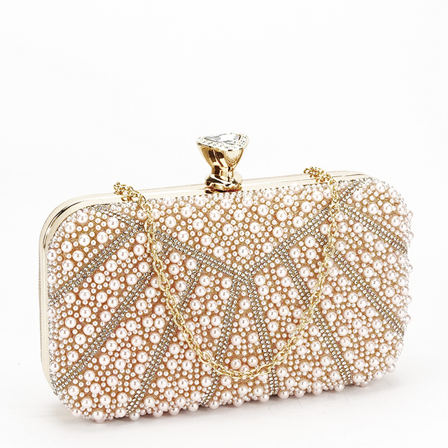 Geanta clutch roz perlat/auriu roze cu perle 1008 05 [3]