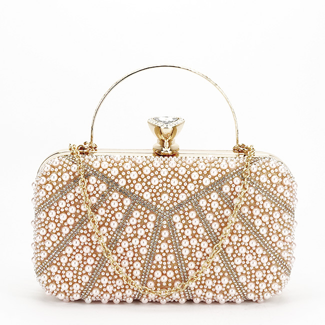 Geanta clutch roz perlat/auriu roze cu perle 1008 05 [2]