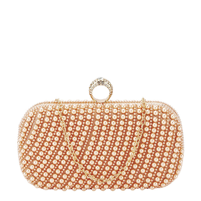 Geanta clutch sampanie cu perle BYH863 06