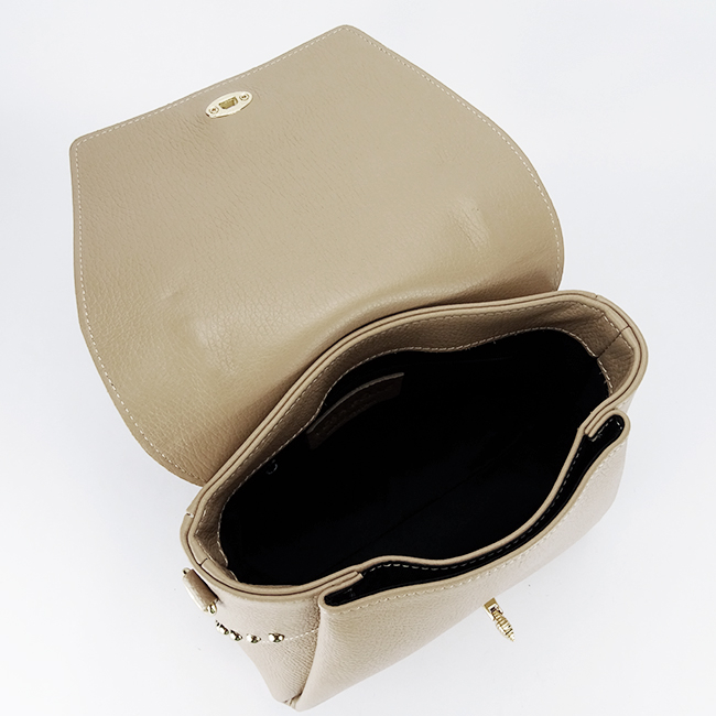 Geanta din piele naturala bej taupe cu brosa 1505A 123 [9]