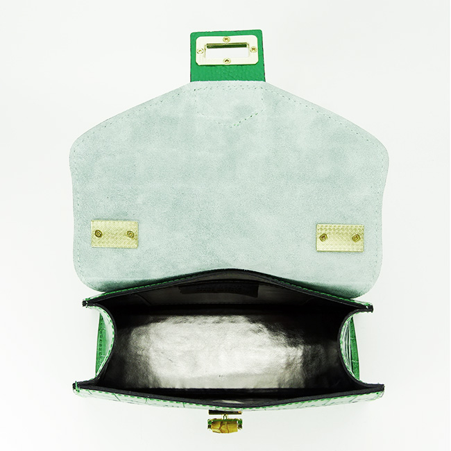 Geanta din piele naturala cu esarfa 8953 121 Verde [7]