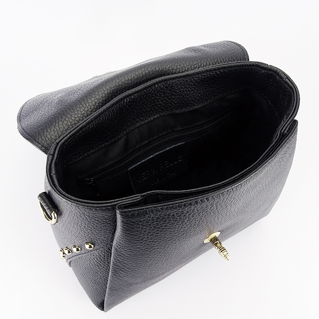 Geanta din piele naturala neagra cu brosa 1505A 123 [8]