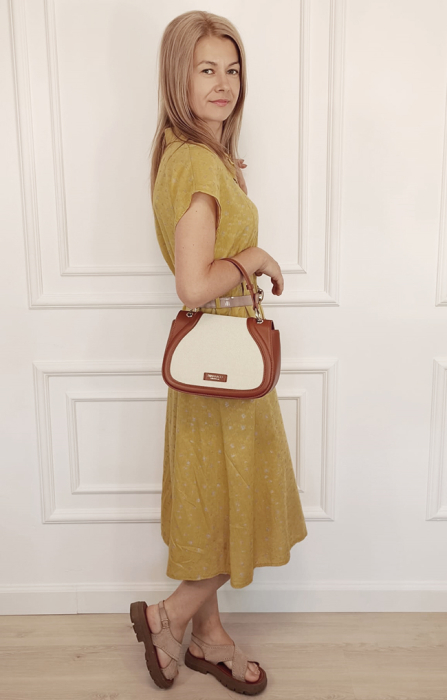 Geanta eleganta maro cu insertie textila bej DHJ943-2 17 [2]
