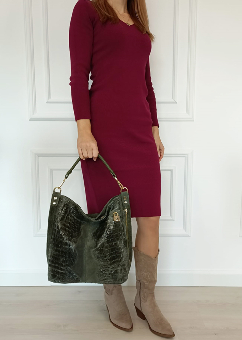 Geanta kaki din piele naturala cu imprimeu reptila 1915 M9 [2]