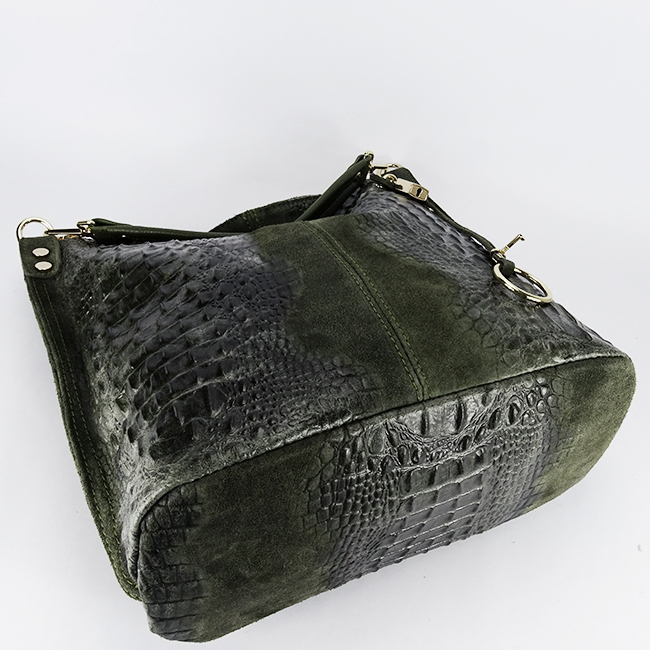 Geanta kaki din piele naturala cu imprimeu reptila 1915 M9 [7]