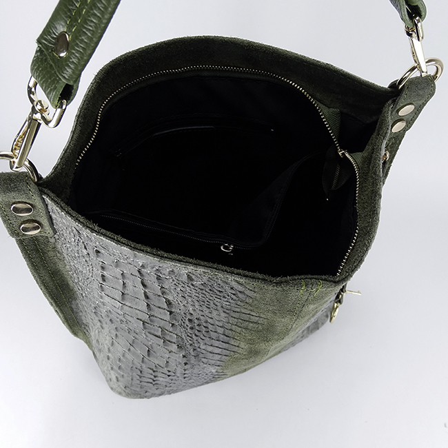 Geanta kaki din piele naturala cu imprimeu reptila 1915 M9 [9]