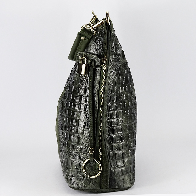 Geanta kaki din piele naturala cu imprimeu reptila 1915 M9 [4]