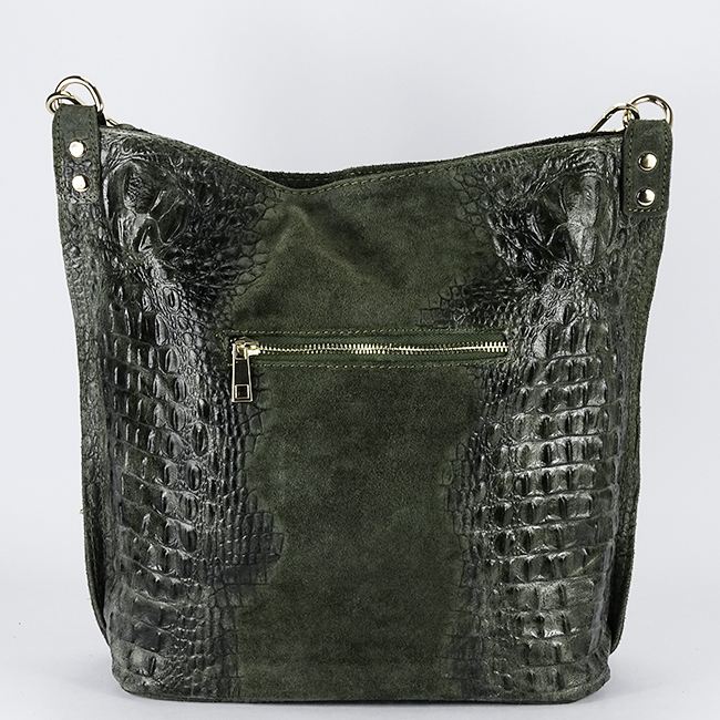 Geanta kaki din piele naturala cu imprimeu reptila 1915 M9 [5]