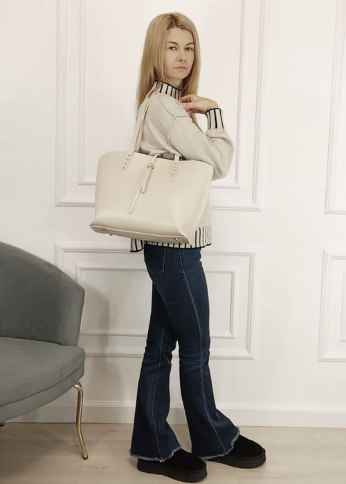 Geanta mare crem din piele naturala 1740 M8 [2]