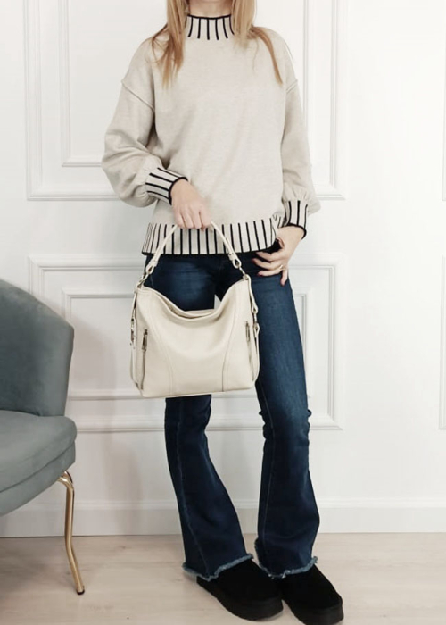 Geanta medie bej deschis din piele naturala 8931 124 [2]