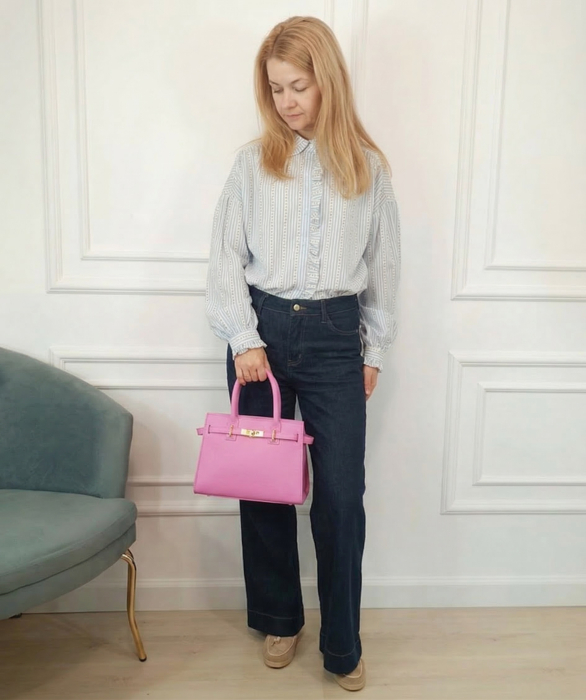 Geanta medie roz bonbon din piele naturala B-1727 122 [3]