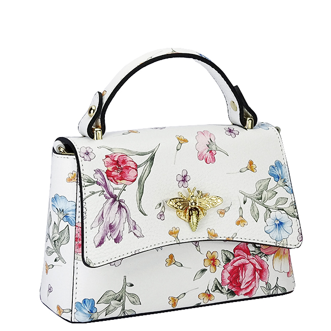 Geanta mica alba cu imprimeu floral din piele naturala 1523 120 [3]
