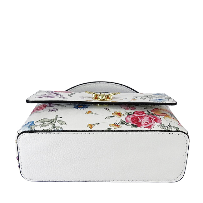 Geanta mica alba cu imprimeu floral din piele naturala 1523 120 [7]