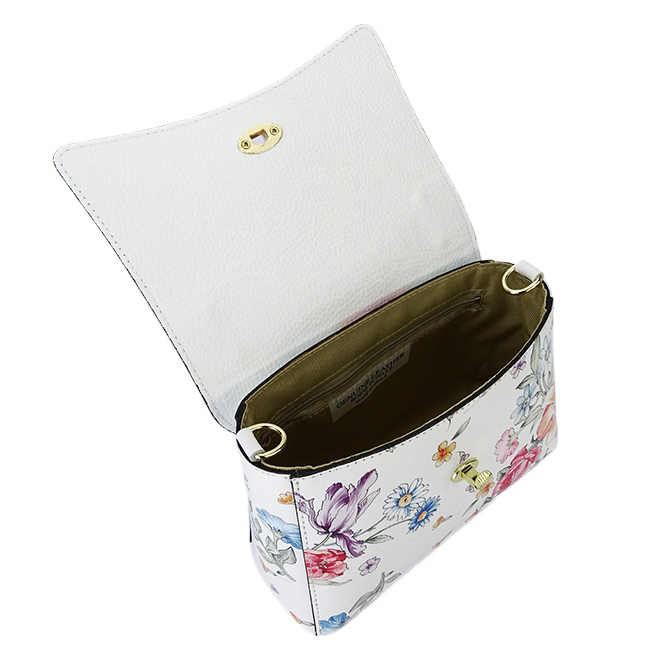Geanta mica alba cu imprimeu floral din piele naturala 1523 120 [9]