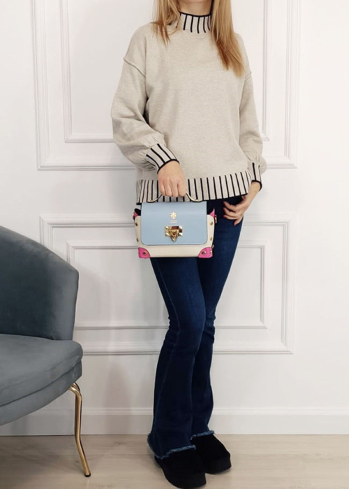 Geanta multicolora din piele naturala 1616 131 Crem [2]