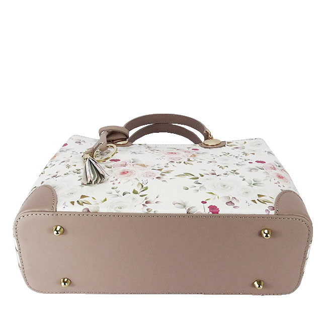 Geanta nude cu imprimeu floral din piele naturala 1330 M9 [7]