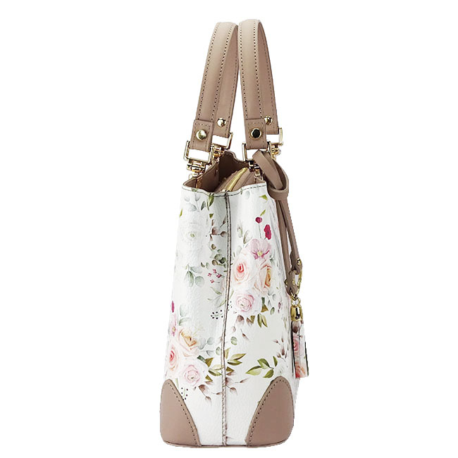 Geanta nude cu imprimeu floral din piele naturala 1330 M9 [4]