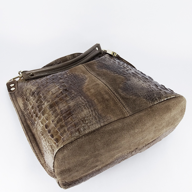 Geanta taupe din piele naturala cu imprimeu reptila 1915 M9 [7]
