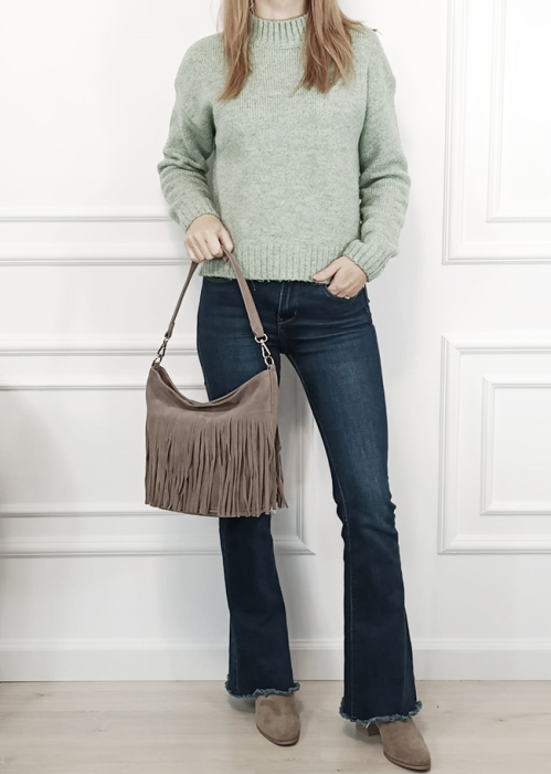 Geanta taupe Flora&CO Paris cu franjuri F7515 14 [2]