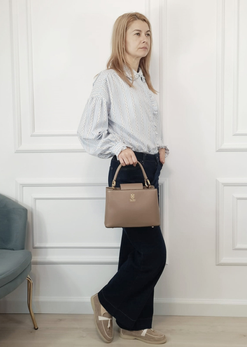 Geanta taupe inchis din piele naturala 8950 119 [2]