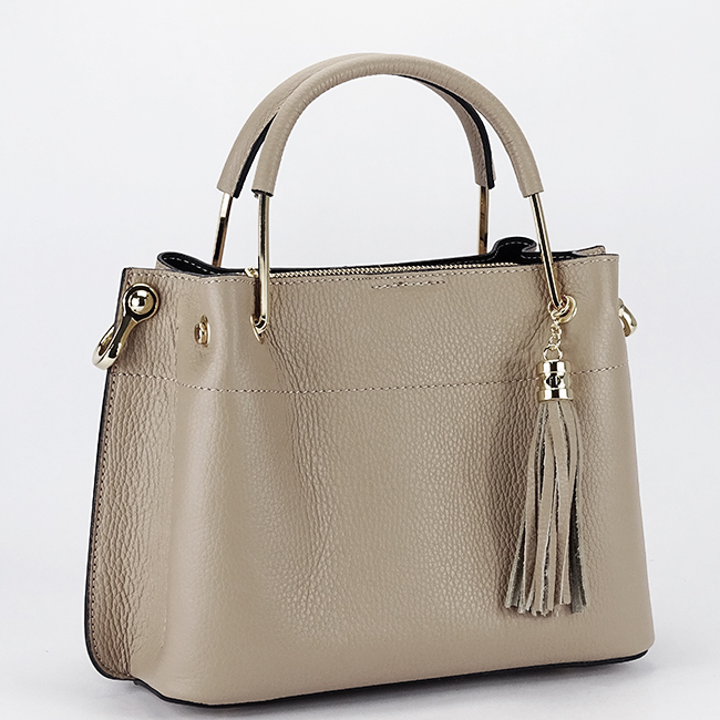 Geanta taupe deschis medie din piele naturala 8939 122 [3]
