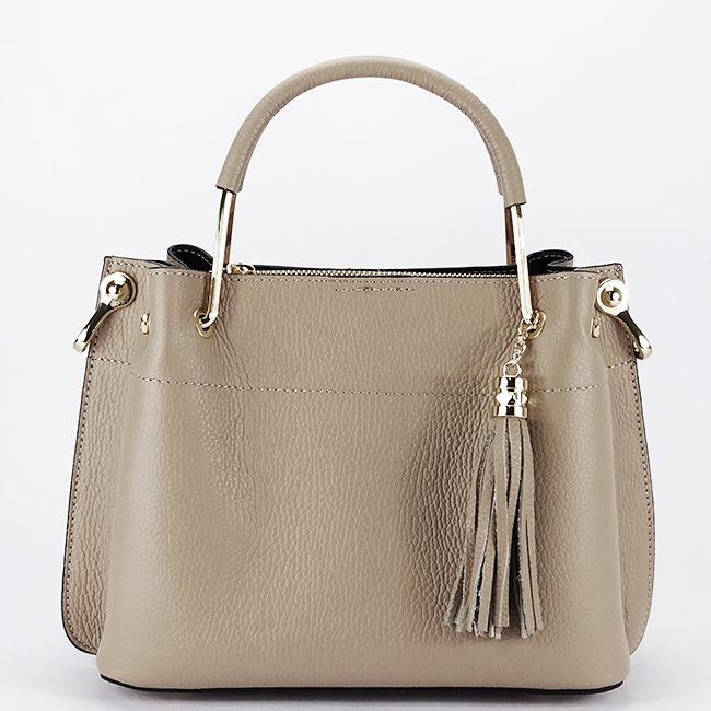 Geanta taupe deschis medie din piele naturala 8939 122